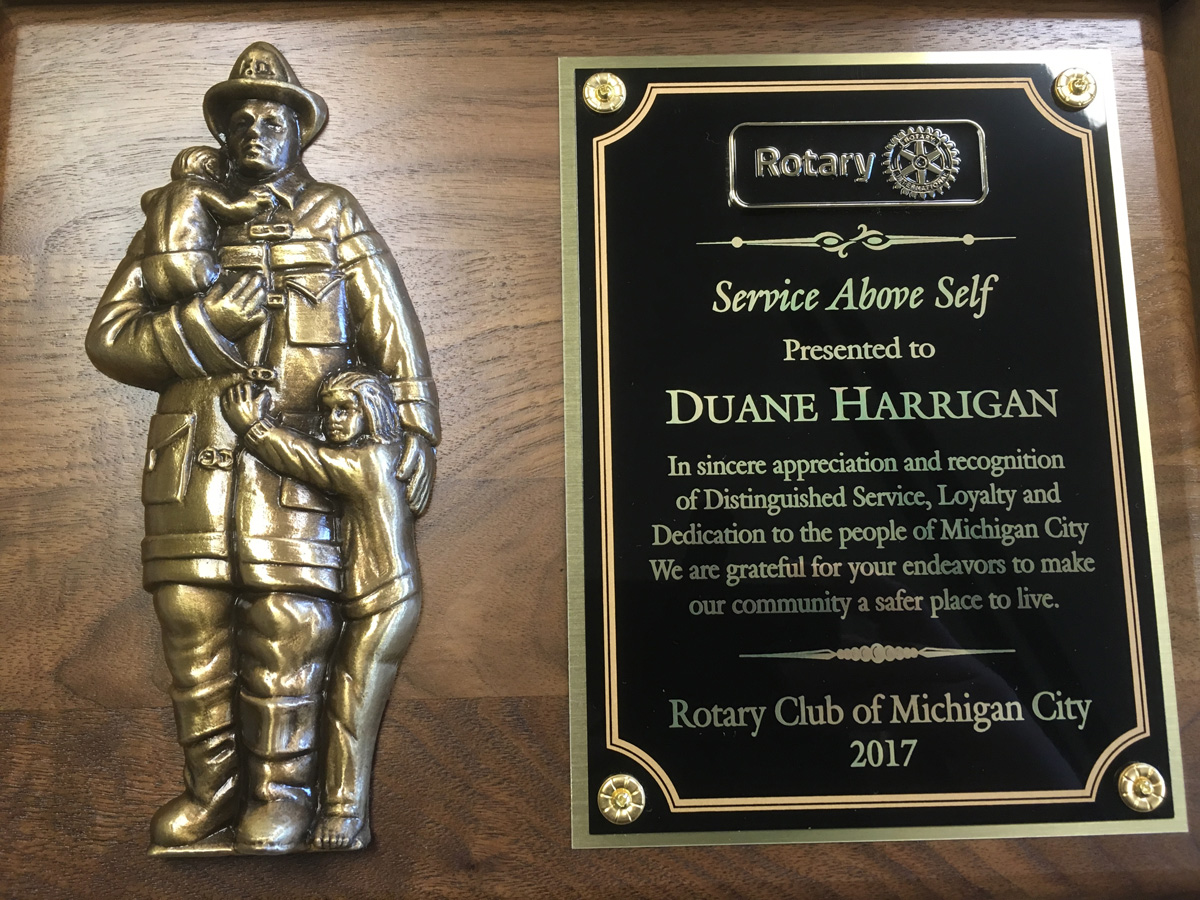 Duane Harrigan Honored with Michigan City Rotary Firefighter “Service Above Self” Award
